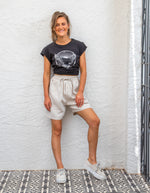 Nikki Elastic Waist Shorts in Beige Linen