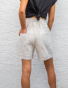 Nikki Elastic Waist Shorts in Beige Linen