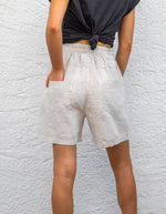 Nikki Elastic Waist Shorts in Beige Linen