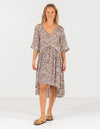 Mindil Cotton Dress in Beige/Black Leopard