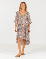 Mindil Cotton Dress in Beige/Black Leopard
