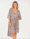 Mindil Cotton Dress in Beige/Black Leopard