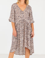 Mindil Cotton Dress in Beige/Black Leopard
