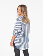 Sonya Linen Shirt in Navy Stripe