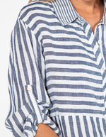 Sonya Linen Shirt in Navy Stripe