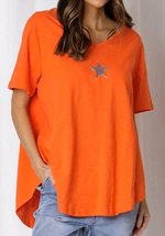 Ella V Neck Cotton Tee in Papaya